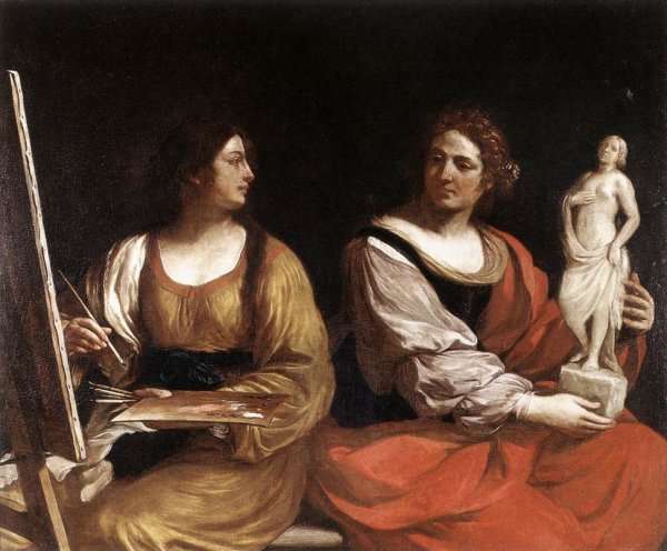 Allegory Of Painting And Sculpture 1637 by Giovanni Francesco Guercino (BARBIERI)