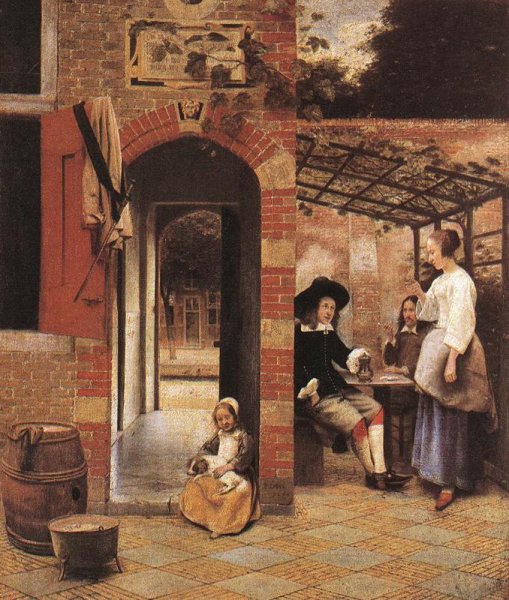 Figures Drinking in a Courtyard