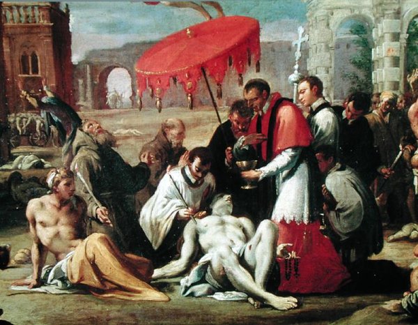 St. Charles Borromeo (1538-84) Administering the Sacrament to Plague Victims in 1576 (detail)