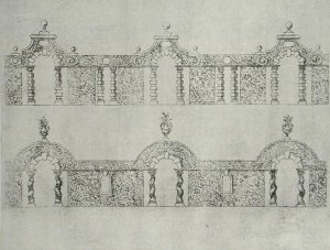 Topiary arcaded walkway designs from 'The Gardens of Wilton'  c.1645