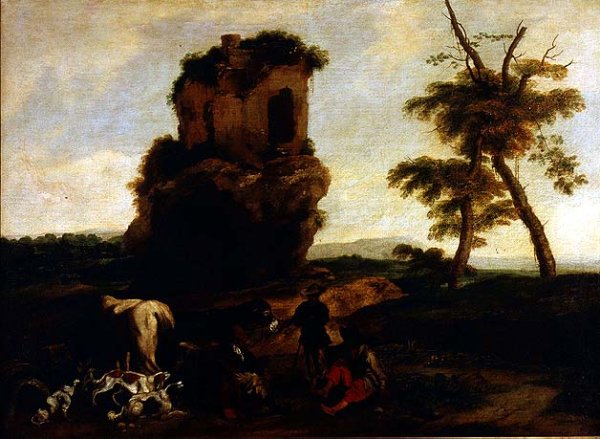 A Landscape with travellers resting near an Inn