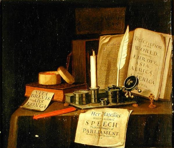 A Trompe L'Oeil With A Pewter Ink Stand, Books And Papers, 1702