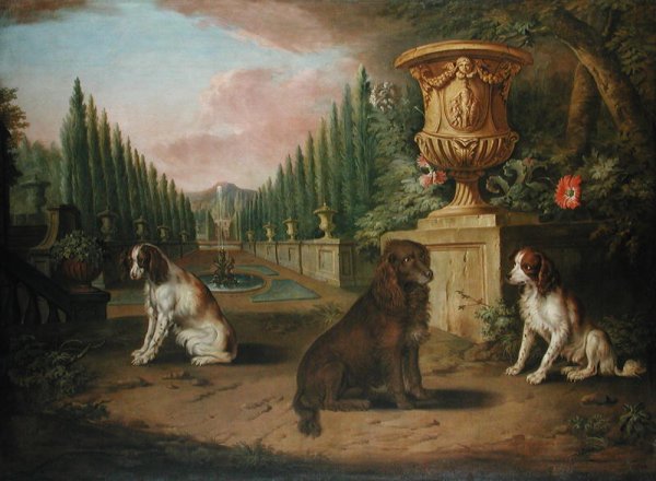 Three Spaniels in a formal garden c.1730