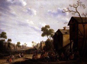 Village scene with peasants merrymaking