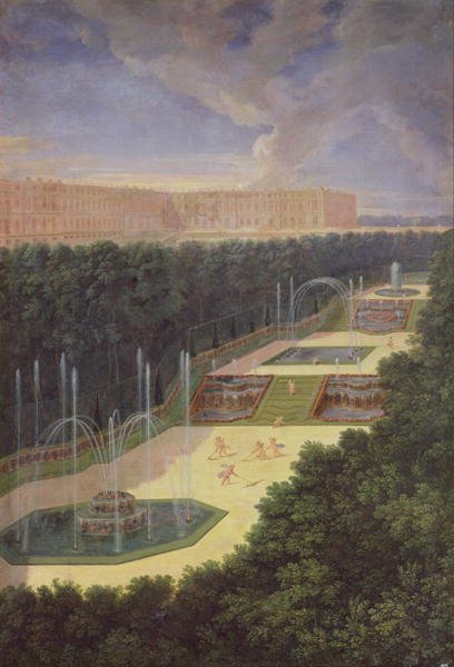 The Groves of Versailles, Perspective View of the Three Fountains with Cherubs Raking and Watering, 1688