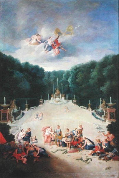 The Groves of Versailles. View of the Arc de Triomphe and France Triumphant with Nymphs Chaining Captives before Venus and Mars, 1688