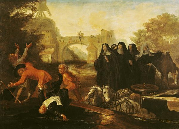 The Abbess of Etival Returning to Le Mans with Four Nuns, from Roman Comique'