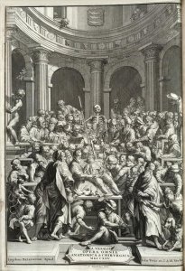 Public dissection in an anatomy theatre, 1725