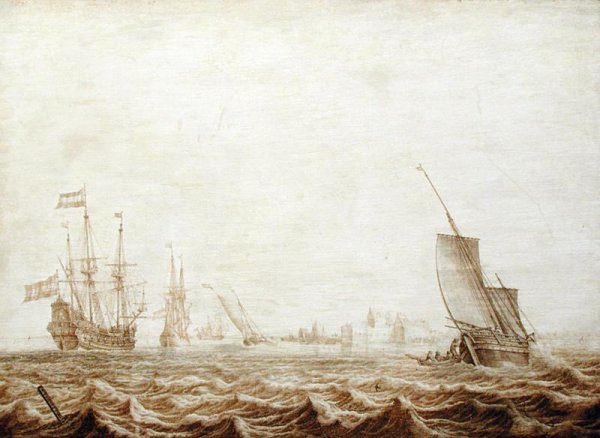 A Wijdschip Lowering Sail in a Choppy Sea, mid-17th century