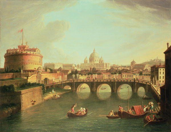 A View of Rome with the Bridge and Castel St. Angelo by the Tiber