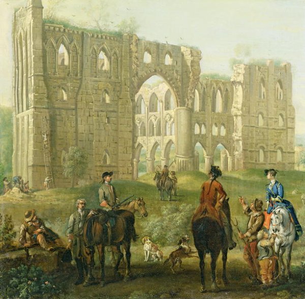 Riders Pausing by the Ruins of Rievaulx Abbey, c.1740-50