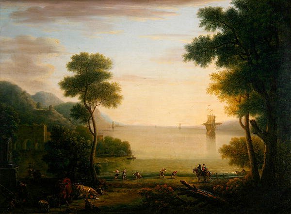 Classical landscape with figures and animals, Sunset, 1754