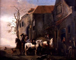 Riders and Horses at the Door of an Inn