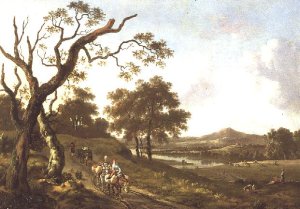 An Extensive Landscape with Pack Mules on a Country Road