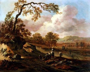 A Wooded River Landscape with Peasants on a Path