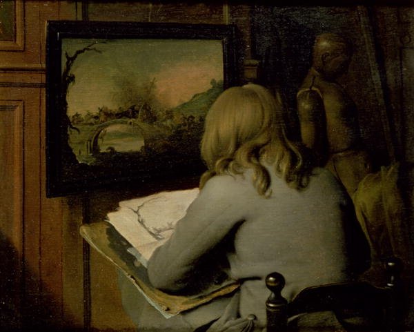 A Young Boy Copying a Painting