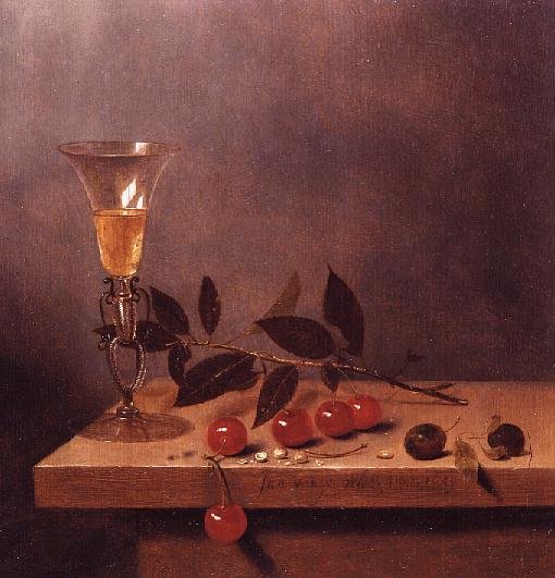 Facon de Venise Wine Glass and Cherries on a Ledge