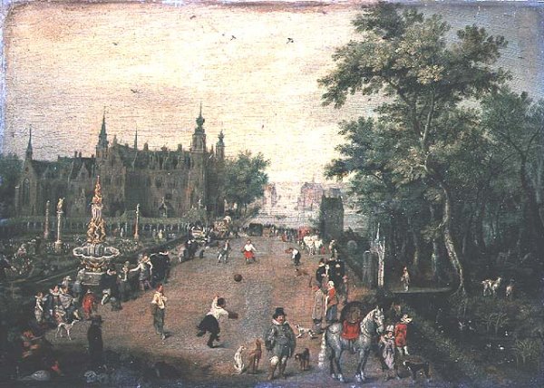 A game of handball with country palace in background