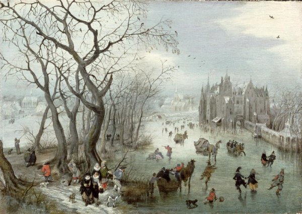 Winter Landscape with Skaters near a Castle, 1615