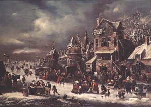 Winter Landscape with Figures before a Town