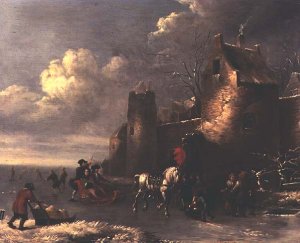 Winter Landscape with Figures before a Town