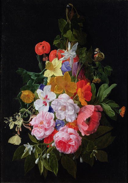 A Swag of Roses and other Flowers Hanging from a Nail