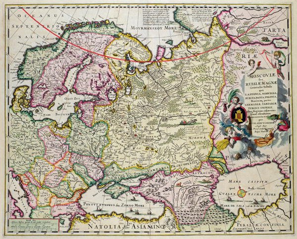 Map of Asia Minor showing Norway, Sweden, Denmark, Lapland, Poland, Turkey, Russia and the Moscow region, c.1626