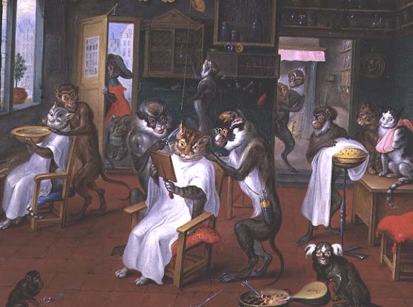 Barbers shop with Monkeys and Cats