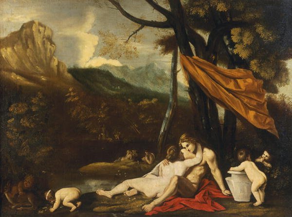 Landscape with an erotic scene