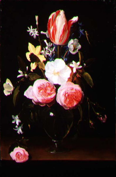 Still life with flowers in a glass vase