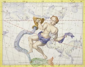 Constellation of Aquarius, plate 9 from Atlas Coelestis, by John Flamsteed 1646-1710, published in 1729