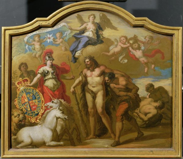 Allegory of the Power of Great Britain by Land, design for a decorative panel for George Is ceremonial coach, c.1718