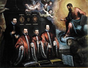 St. Mark in glory and a portrait of three lawyers and a notary, 1623