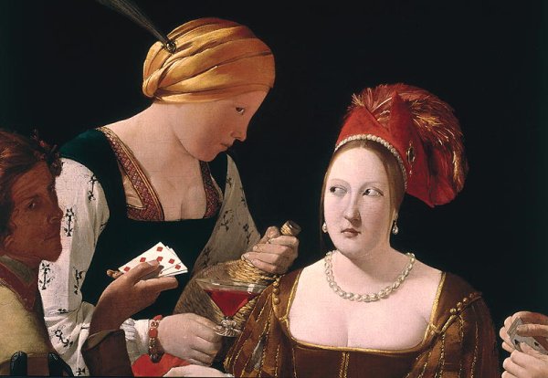 The Cheat with the Ace of Diamonds, detail depicting the two women, c.1635-40