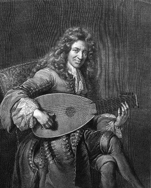 Portrait of Mouton playing the lute, engraved by Gerard Edelinck 1640-1707