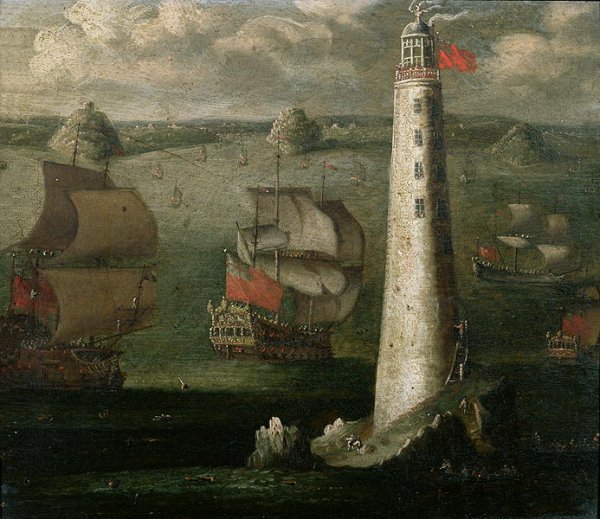 Men-o-War and other Vessels before the Eddystone Lighthouse