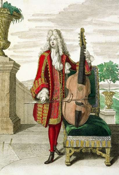 Gentleman playing the cello, published c.1688-90