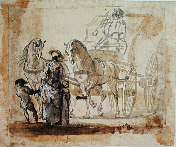 A Carriage and Pair, with Coachman