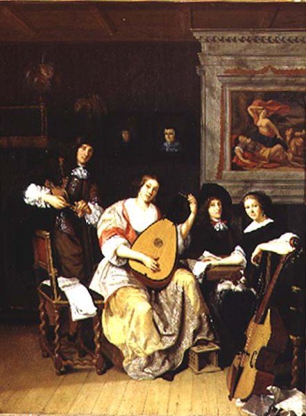 Interior with a group of musicians