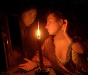 A Lady Admiring An Earring by Candlelight