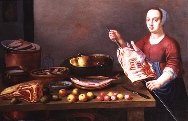 A Still Life of Meat and Fish with a Cook