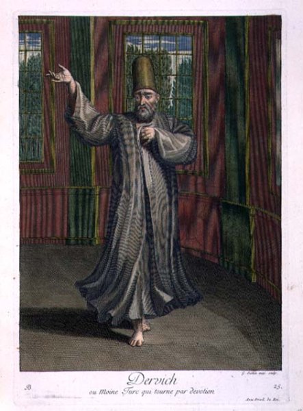 Dervish, or Turkish monk whirling in devotion, 18th century