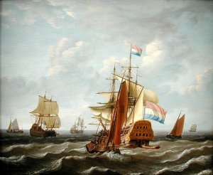 A Sailing Boat, A River Boat and a Dutch Three-Master off the Coast