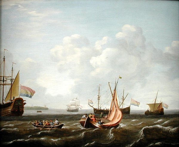 A Sailing Boat, A River Boat and a Dutch Three-Master off the Coast