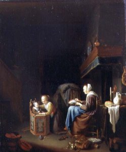 Woman Making Lace with Two Children, c.1670