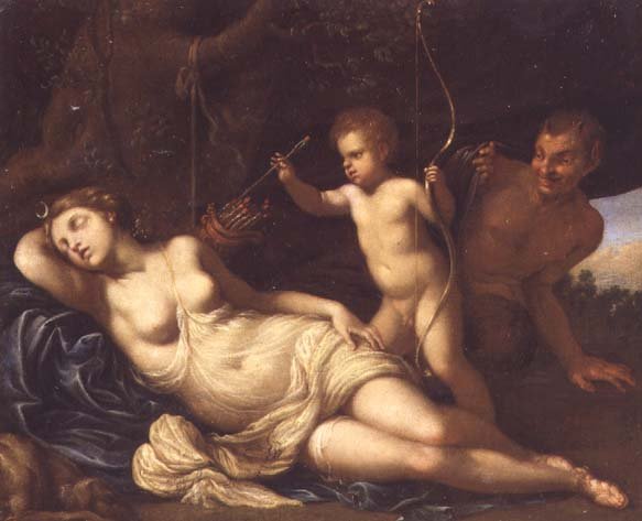 The sleeping Diana surprised by Cupid and a Satyr