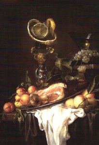 Still Life with Lemon, Oysters, Lobster and Fruit, 1658