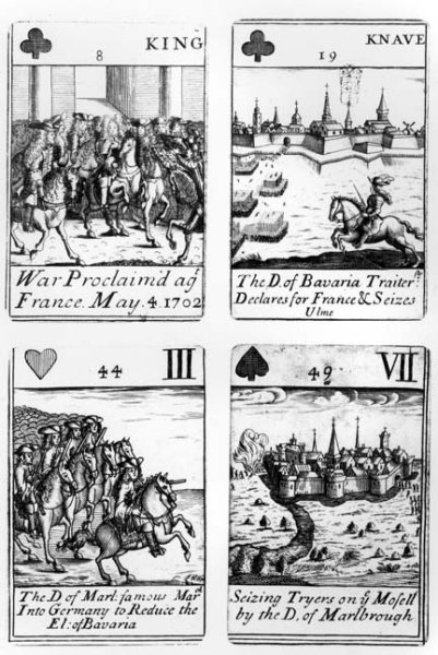 Playing cards commemorating the War of the Spanish Succession 1702-13