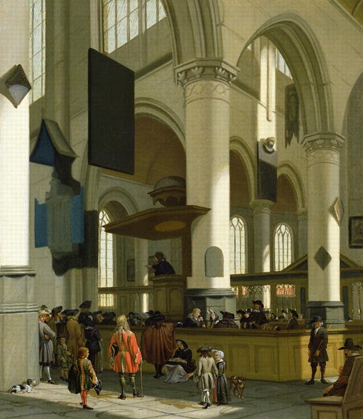 Interior of the Oude Kerk, Delft, with a preacher