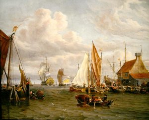 Dutch Men of War and Fishing Boats in a Port